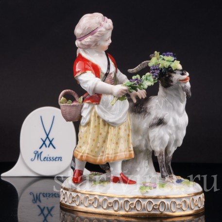 Фарфоровая статуэтка Девушка с козликом Meissen, Германия, сер. 19 - нач. 20 вв.
