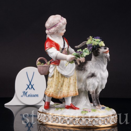 Фарфоровая статуэтка Девушка с козликом Meissen, Германия, сер. 19 - нач. 20 вв.