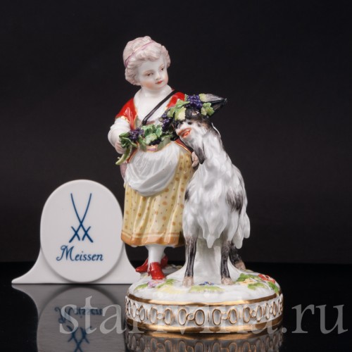 Фарфоровая статуэтка Девушка с козликом Meissen, Германия, сер. 19 - нач. 20 вв.