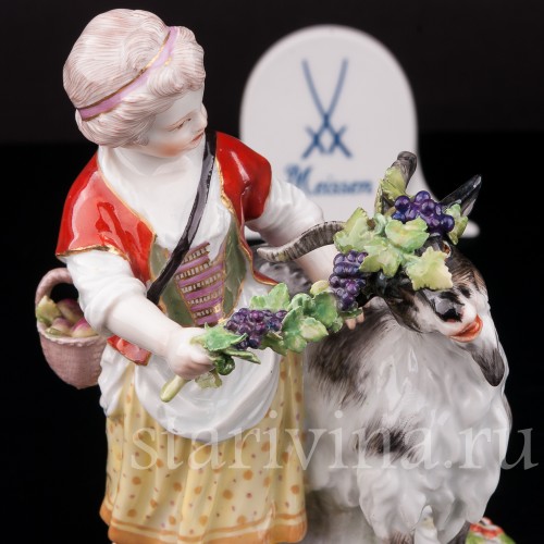 Фарфоровая статуэтка Девушка с козликом Meissen, Германия, сер. 19 - нач. 20 вв.