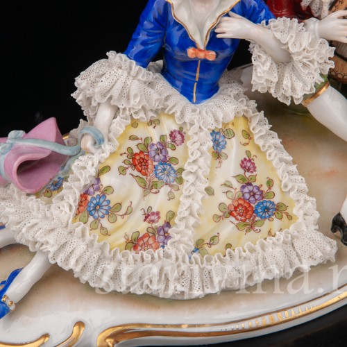 Фарфоровая фигурка Пара с мандолиной, кружевная, Muller & Co, Германия, пер. пол. 20 в.