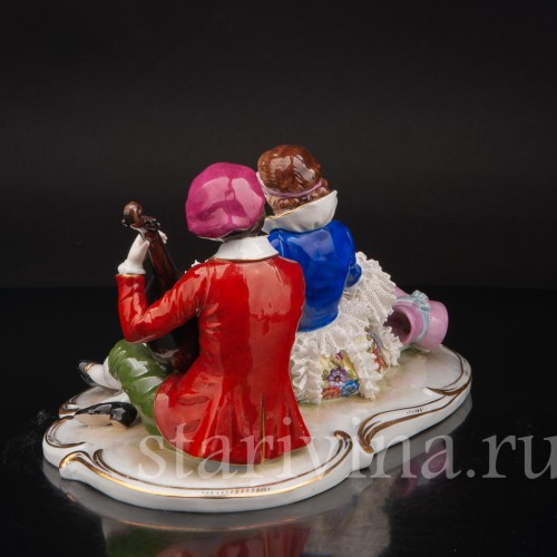 Фарфоровая фигурка Пара с мандолиной, кружевная, Muller & Co, Германия, пер. пол. 20 в.