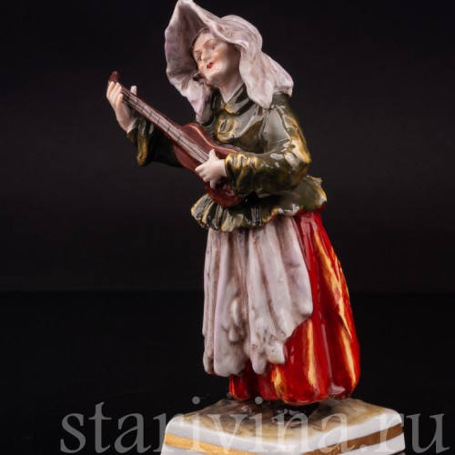 Фарфоровая фигурка Странствующие музыканты, женщина с гитарой, Ernst Bohne Sohne, Германия, пер. пол. 20 в.