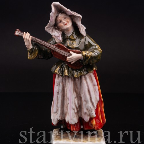 Фарфоровая фигурка Странствующие музыканты, женщина с гитарой, Ernst Bohne Sohne, Германия, пер. пол. 20 в.