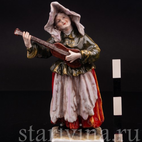 Фарфоровая фигурка Странствующие музыканты, женщина с гитарой, Ernst Bohne Sohne, Германия, пер. пол. 20 в.