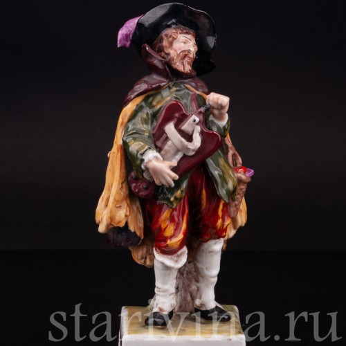 Фигурка из фарфора Странствующий музыкант, мужчина с колёсной лирой, Ernst Bohne Sohne, Германия, пер. пол. 20 в.