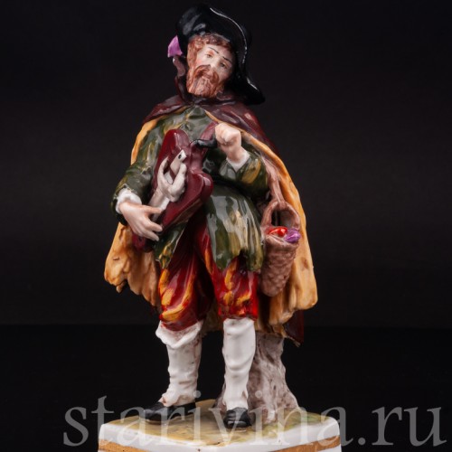 Фигурка из фарфора Странствующий музыкант, мужчина с колёсной лирой, Ernst Bohne Sohne, Германия, пер. пол. 20 в.