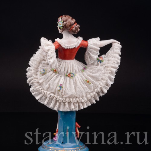 Фарфоровая статуэтка Танцовщица, кружевная, E. A. Muller, Германия, 1890-1927 гг.