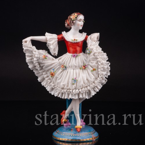 Фарфоровая статуэтка Танцовщица, кружевная, E. A. Muller, Германия, 1890-1927 гг.