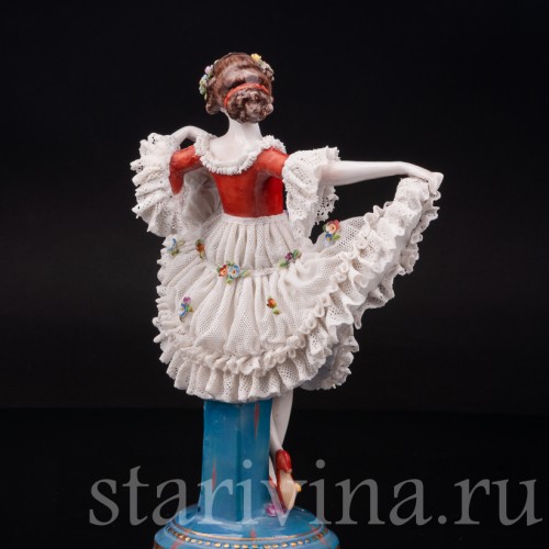 Фарфоровая статуэтка Танцовщица, кружевная, E. A. Muller, Германия, 1890-1927 гг.