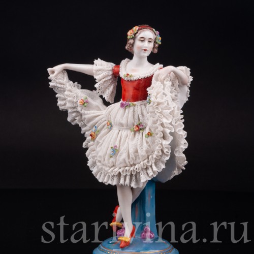 Фарфоровая статуэтка Танцовщица, кружевная, E. A. Muller, Германия, 1890-1927 гг.