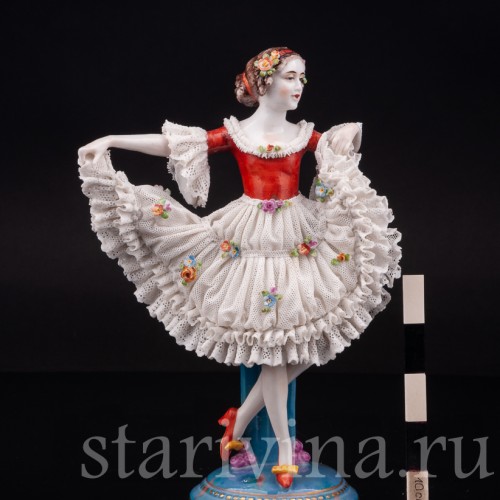 Фарфоровая статуэтка Танцовщица, кружевная, E. A. Muller, Германия, 1890-1927 гг.