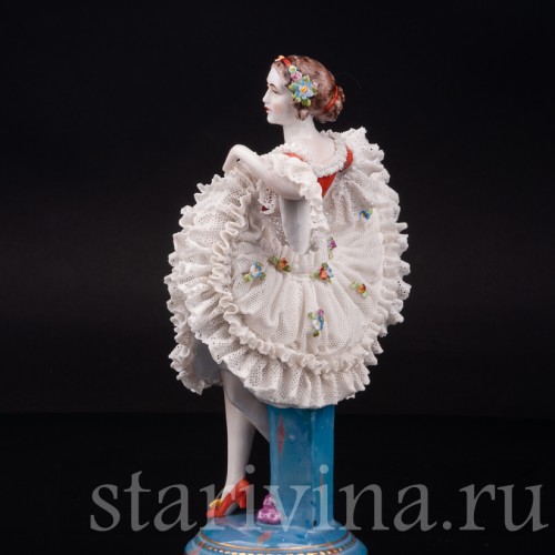 Фарфоровая статуэтка Танцовщица, кружевная, E. A. Muller, Германия, 1890-1927 гг.