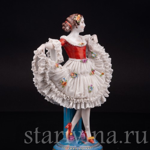 Фарфоровая статуэтка Танцовщица, кружевная, E. A. Muller, Германия, 1890-1927 гг.