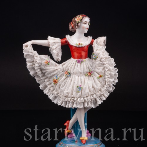Фарфоровая статуэтка Танцовщица, кружевная, E. A. Muller, Германия, 1890-1927 гг.