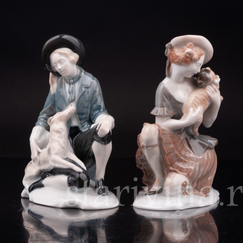 Фарфоровые статуэтки Пара с собачкой и овечкой, Rosenthal, Германия, 1920-30 гг.