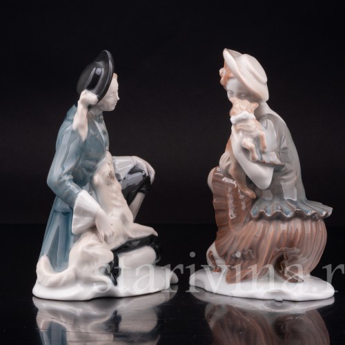 Фарфоровые статуэтки Пара с собачкой и овечкой, Rosenthal, Германия, 1920-30 гг.