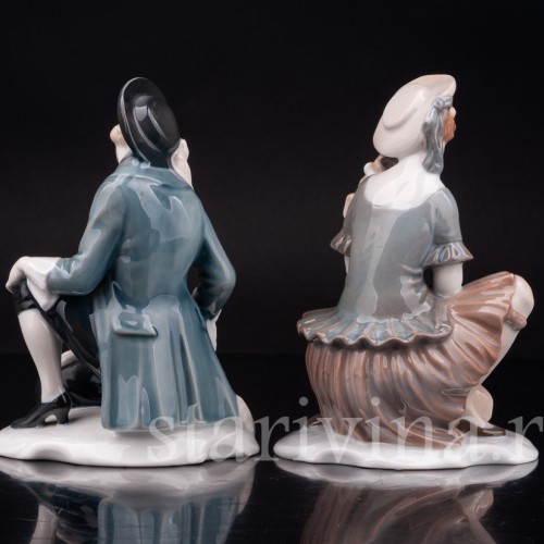 Фарфоровые статуэтки Пара с собачкой и овечкой, Rosenthal, Германия, 1920-30 гг.