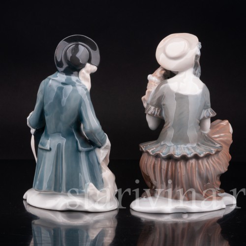 Фарфоровые статуэтки Пара с собачкой и овечкой, Rosenthal, Германия, 1920-30 гг.