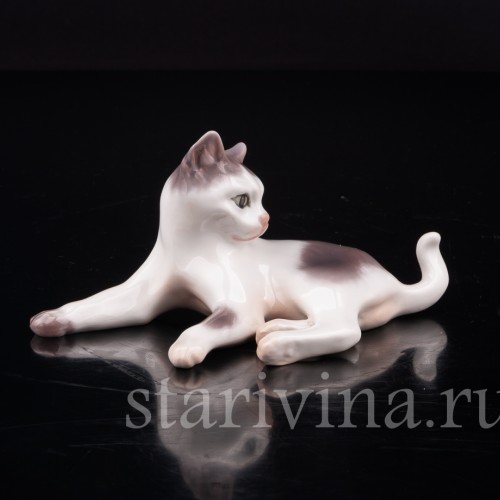 Фарфоровая фигурка Лежащий котёнок, Dahl Jensen, Дания, 1920-80 гг.