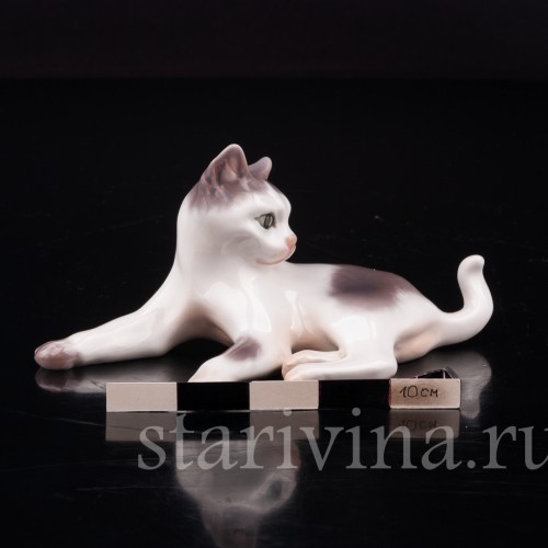 Фарфоровая фигурка Лежащий котёнок, Dahl Jensen, Дания, 1920-80 гг.