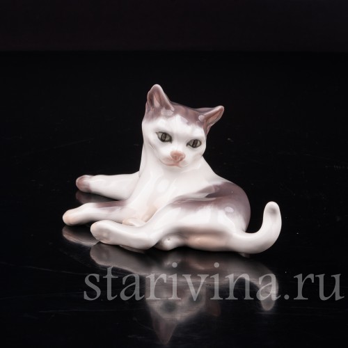 Фарфоровая фигурка Лежащий котёнок, Dahl Jensen, Дания, 1920-80 гг.