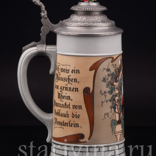 Старинная пивная кружка Сердце на Рейне, 1/2 л, Villeroy & Boch, Германия, 1903 г.