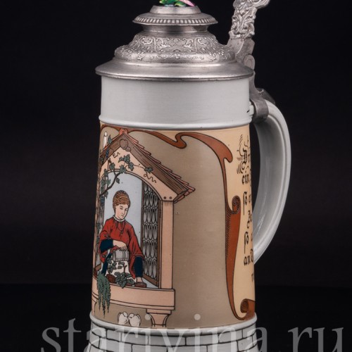 Старинная пивная кружка Сердце на Рейне, 1/2 л, Villeroy & Boch, Германия, 1903 г.