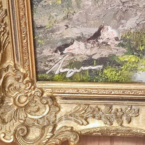 Картина маслом на холсте Горный пейзаж с хижиной, Германия, сер. 20 в.