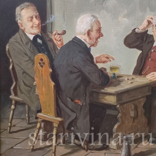 Картина маслом на холсте Мужчины, играющие в кости, Германия, сер. 20 в.