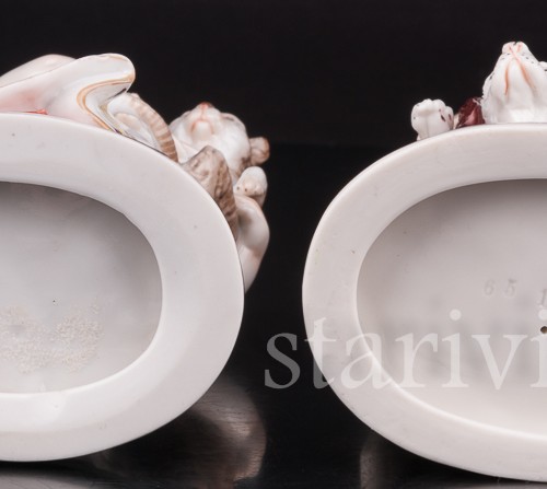 Парные фарфоровые статуэтки Девочка c кошкой и мальчик с собакой, Richard Eckert & Co, Германия, 1906-1908 гг.