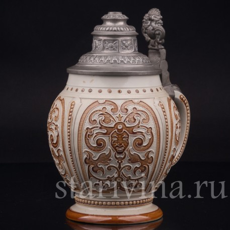 Старинная пивная кружка Маски, 1/2 л, Villeroy & Boch, Германия, 1887 г.