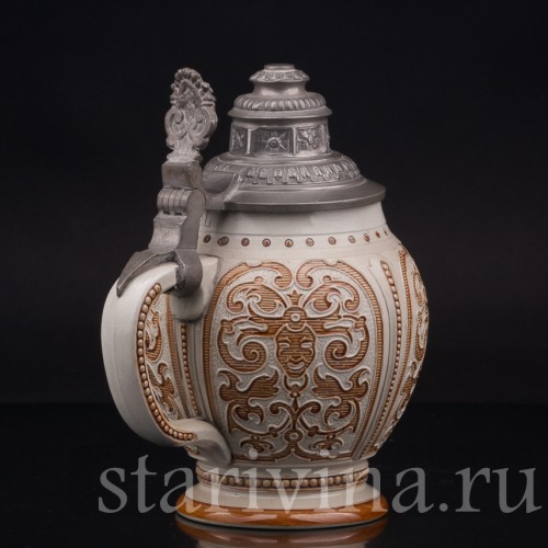 Старинная пивная кружка Маски, 1/2 л, Villeroy & Boch, Германия, 1887 г.