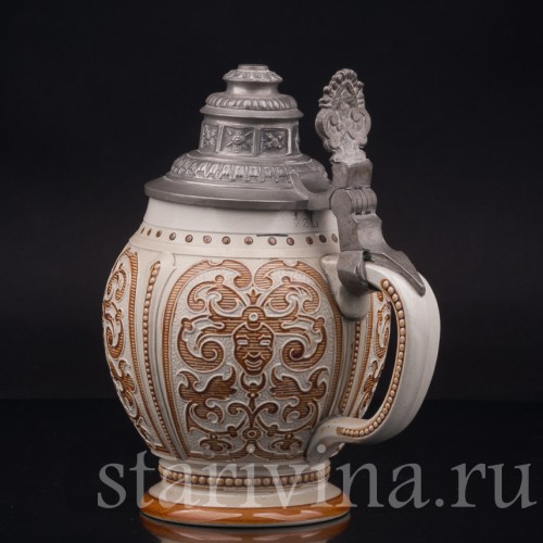 Старинная пивная кружка Маски, 1/2 л, Villeroy & Boch, Германия, 1887 г.