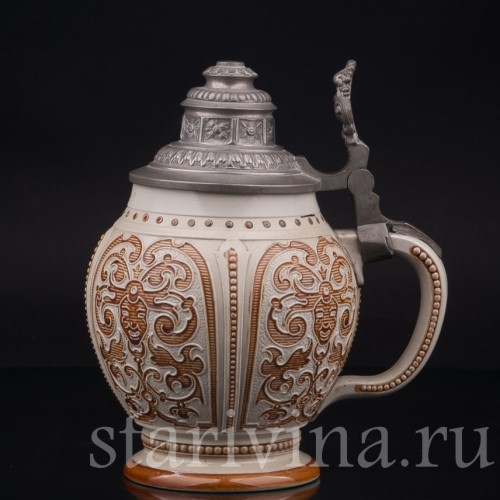 Старинная пивная кружка Маски, 1/2 л, Villeroy & Boch, Германия, 1887 г.