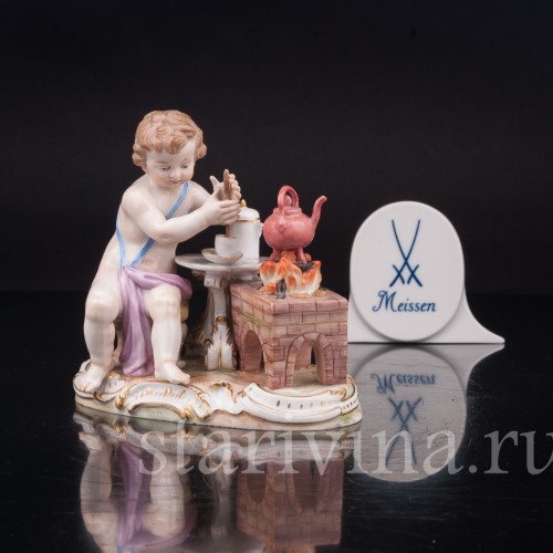 Фарфоровая статуэтка Аллегория огня, путти с чайником, Meissen, Германия, сер. 19 - нач. 20 вв.