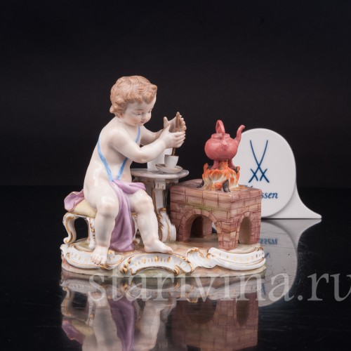 Фарфоровая статуэтка Аллегория огня, путти с чайником, Meissen, Германия, сер. 19 - нач. 20 вв.