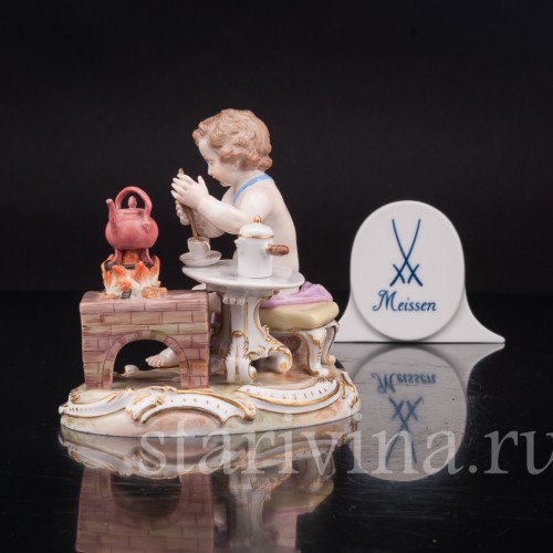 Фарфоровая статуэтка Аллегория огня, путти с чайником, Meissen, Германия, сер. 19 - нач. 20 вв.
