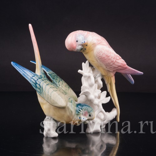 Фигурка птиц из фарфора Два волнистых попугайчика, Karl Ens, Германия, 1920-30 гг.