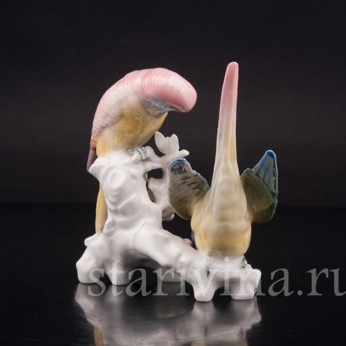 Фигурка птиц из фарфора Два волнистых попугайчика, Karl Ens, Германия, 1920-30 гг.