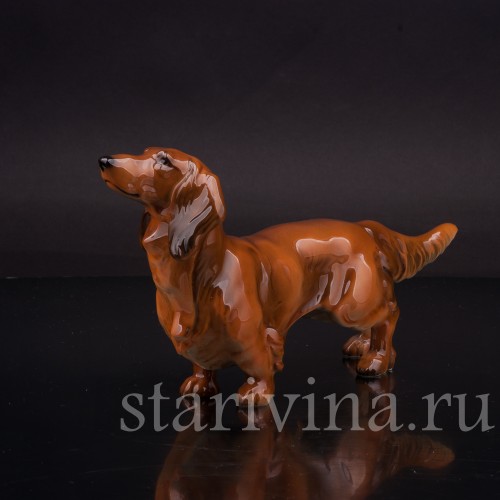 Статуэтка собаки из фарфора Длинношёрстная такса, Hutschenreuther, Германия, 1980 гг.