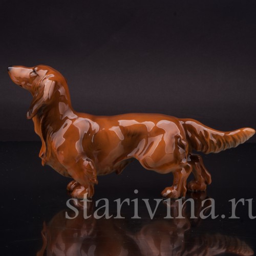 Статуэтка собаки из фарфора Длинношёрстная такса, Hutschenreuther, Германия, 1980 гг.