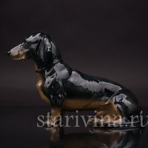 Фарфоровая статуэтка собаки Сидящая такса чёрная, Fraureuth, Германия, нач. 20 в.