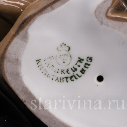 Фарфоровая статуэтка собаки Сидящая такса чёрная, Fraureuth, Германия, нач. 20 в.