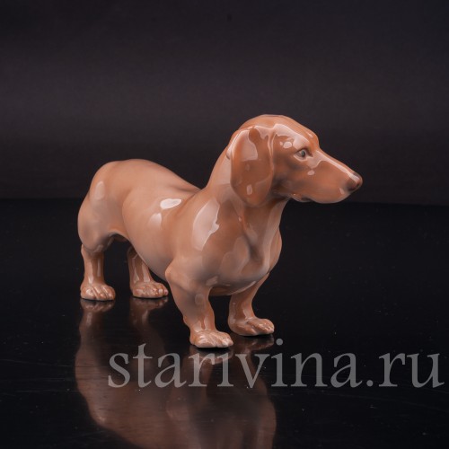 Фигурка собаки из фарфора Стоящая такса, Royal Copenhagen, Дания, 1962-70 гг.