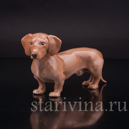 Фигурка собаки из фарфора Стоящая такса, Royal Copenhagen, Дания, 1962-70 гг.