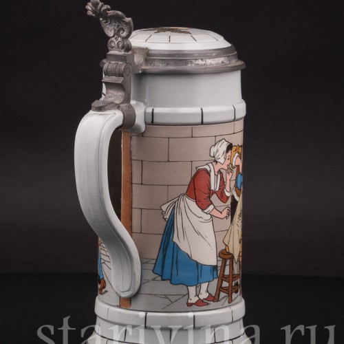 Старинная пивная кружка Шутники, 1 л, Villeroy & Boch, Германия, 1903 г.