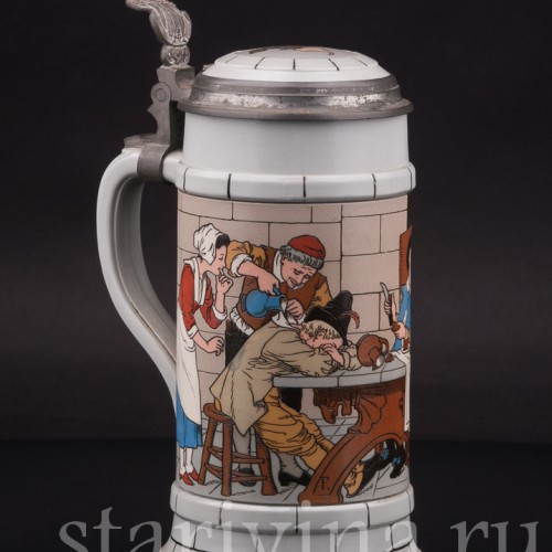 Старинная пивная кружка Шутники, 1 л, Villeroy & Boch, Германия, 1903 г.