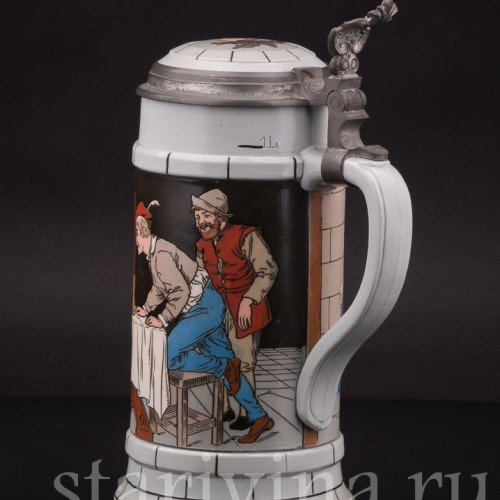 Старинная пивная кружка Шутники, 1 л, Villeroy & Boch, Германия, 1903 г.
