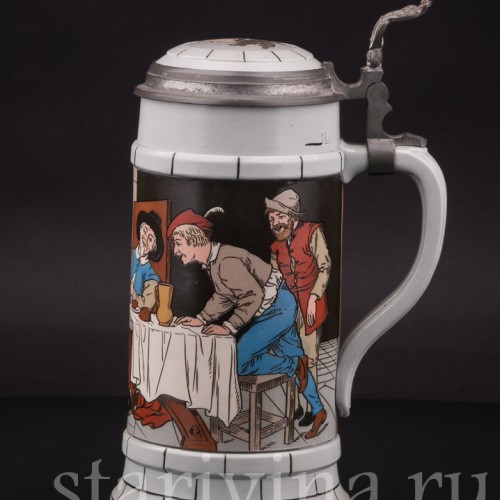 Старинная пивная кружка Шутники, 1 л, Villeroy & Boch, Германия, 1903 г.